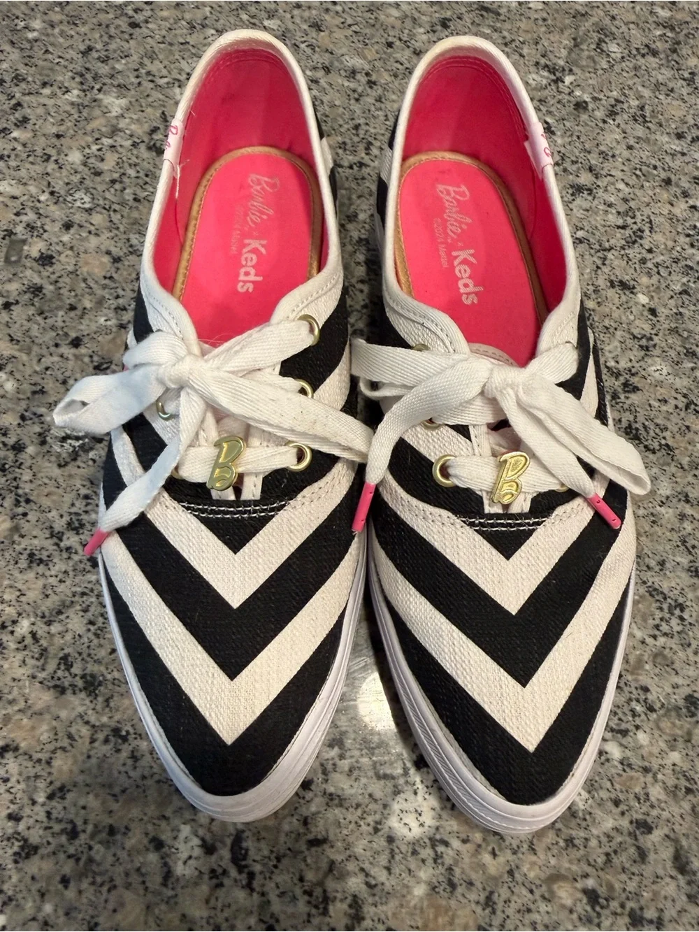 Barbie Black & White Chevron Platform Sneakers with Pink Lining